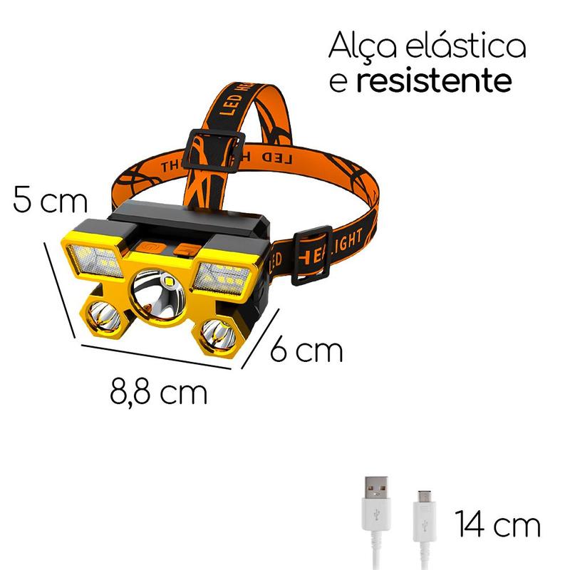 Lanterna De Cabeça Recarregavel 5 Led Potentes Longo Alcance - Hxt
